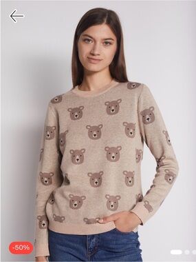 Knit Teddy Bear Crewneck Sweater